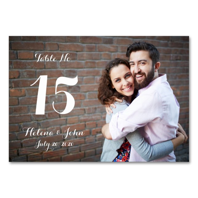 Mesa Tarjeta de número de tabla del Boda fotográfico de (Reverso)