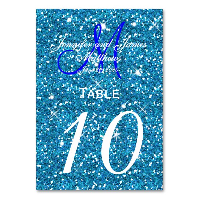 Mesa Tarjeta de número de tabla del Boda nocturno azul  (Anverso)