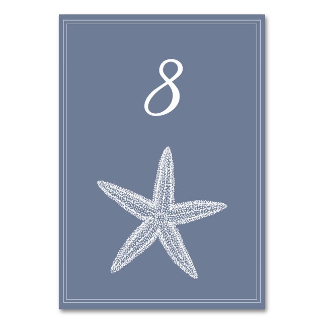 Mesa Tarjeta de número de tabla Dusty Blue Starfish (Anverso)