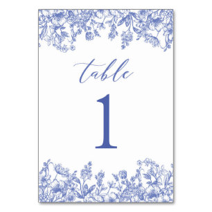 Mesa Tarjeta de número de tabla floral azul vintage mod