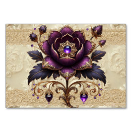 Mesa Tarjeta de número de tabla floral con joyas púrpur