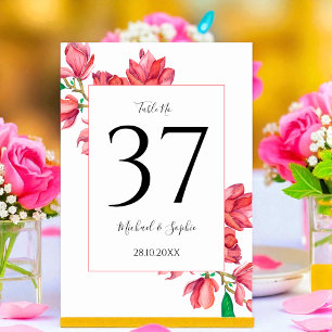 Mesa Tarjeta de número de tabla floral de Boda rosado r