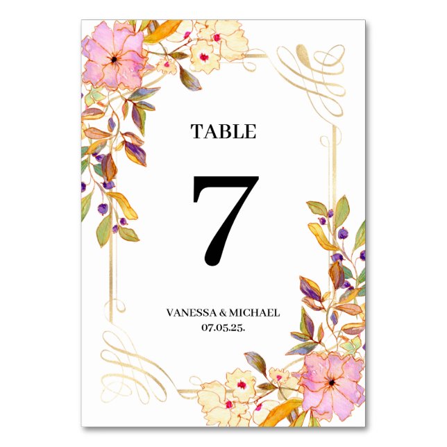 Mesa Tarjeta de número de tabla floral de primavera (Anverso)