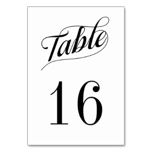 Mesa Tarjeta de número de tabla formal en blanco y negr