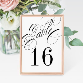 Mesa Tarjeta de número de tabla formal en blanco y negr