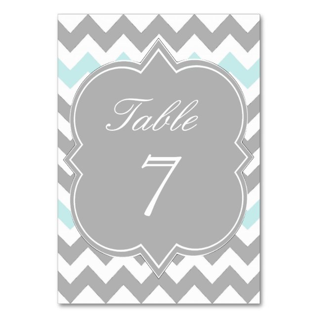 Mesa Tarjeta de número de tabla Gray Aqua Chevron (Anverso)