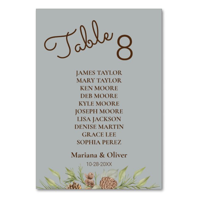 Mesa Tarjeta de número de tabla gris de pino de inviern (Anverso)