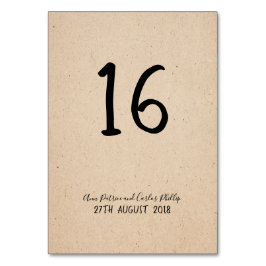 Mesa Tarjeta de número de tabla manuscrita clásica