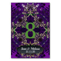Tarjeta de número de tabla morada verde de oro