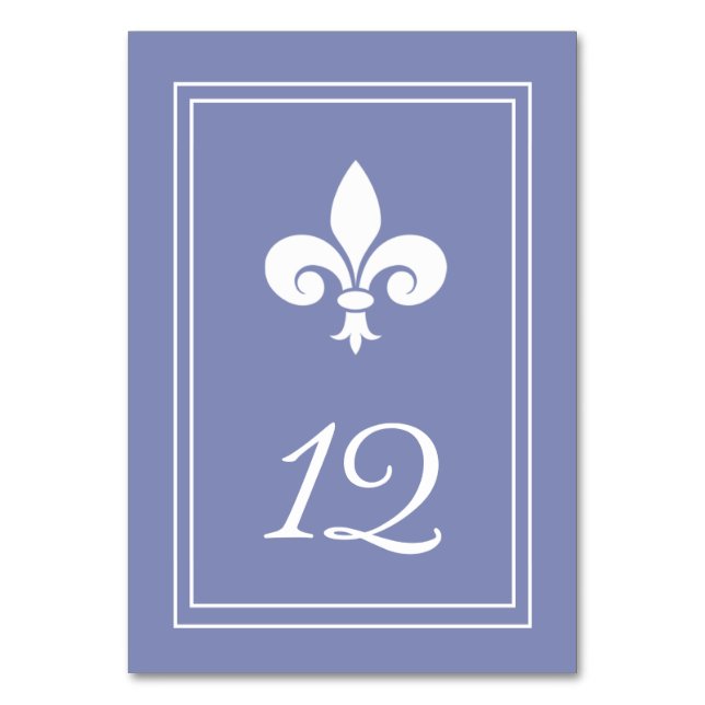Mesa Tarjeta de número de tabla Periwinkle Fleur de Lis (Anverso)