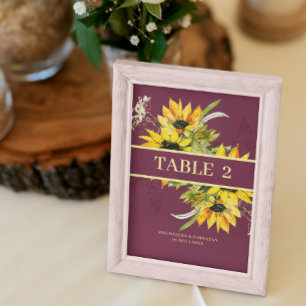 Mesa Tarjeta de número de tabla púrpura de girasol mage