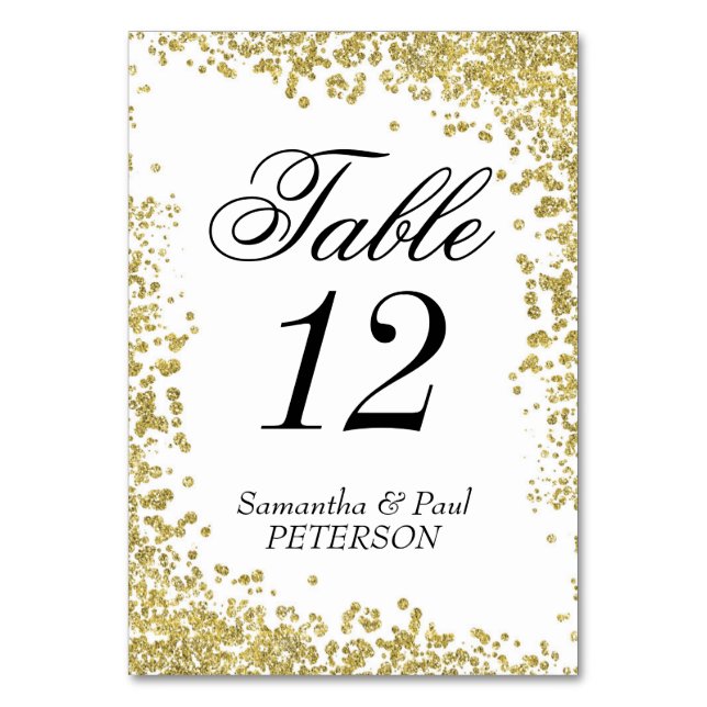 Mesa Tarjeta de número de tabla Purpurina de oro, 3,5"  (Anverso)