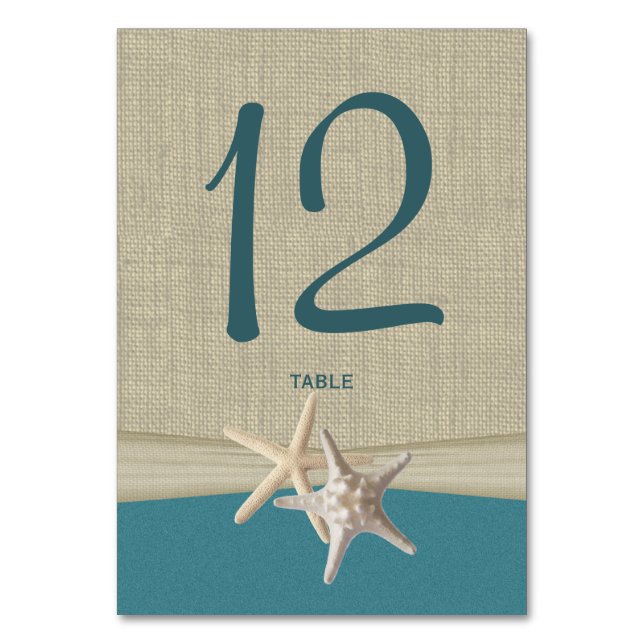 Mesa Tarjeta de número de tabla Starfish and Burlap (Anverso)