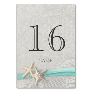 Mesa Tarjeta de número de tabla Starfish Gray and Aqua