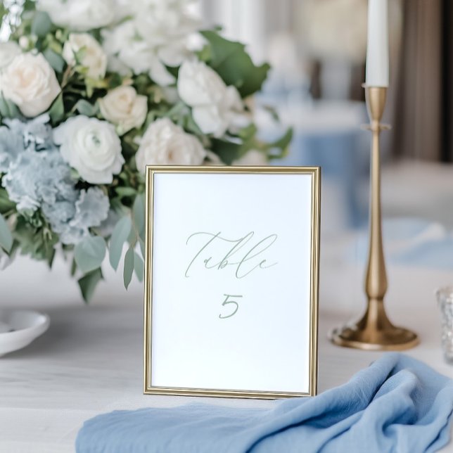 Mesa Tarjeta de número de tabla verde de Boda blanco y  (White & Sage Green Wedding Table Number Card)