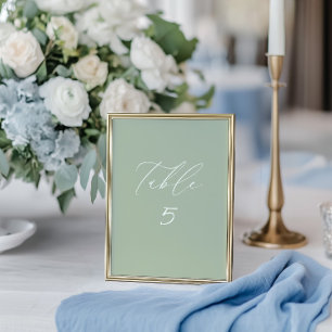 Mesa Tarjeta de número de tabla verde de Boda blanco y 