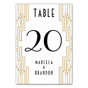 Mesa Tarjeta de números de tabla dorada y blanca