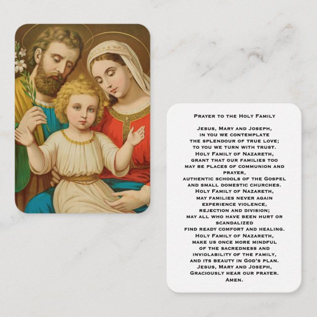 Mesa Tarjeta de oración católica de la Sagrada Familia (Anverso / Reverso)