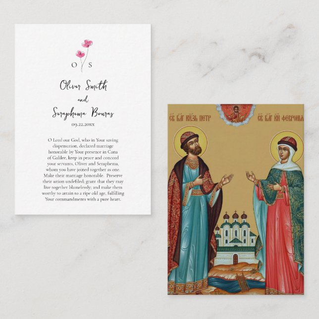 Mesa Tarjeta de oración de boda de flores de acuarela e (Anverso / Reverso)
