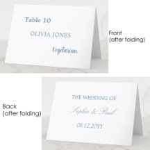 Tarjeta de plaza Boda azul para invitados individu