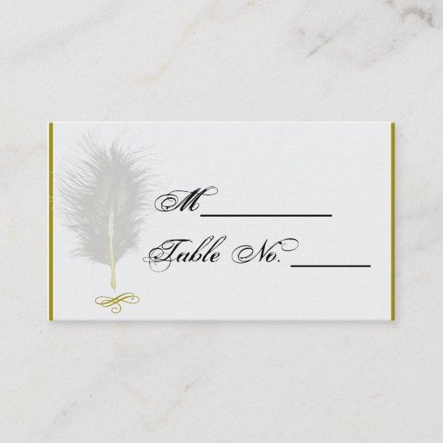 Mesa Tarjeta de plaza Boda Gold and White Marabou Feath (Anverso)