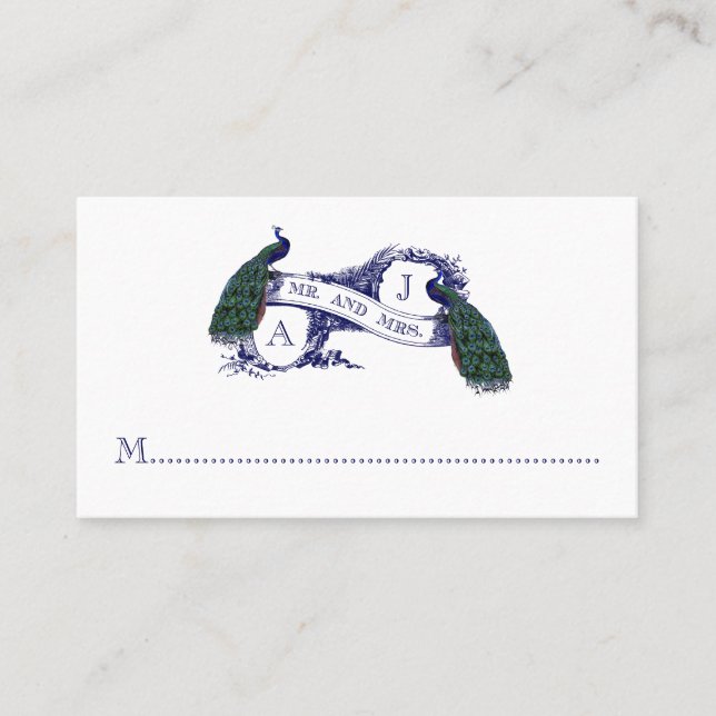 Mesa Tarjeta de plaza de Boda Peacock Verde azulado (Anverso)