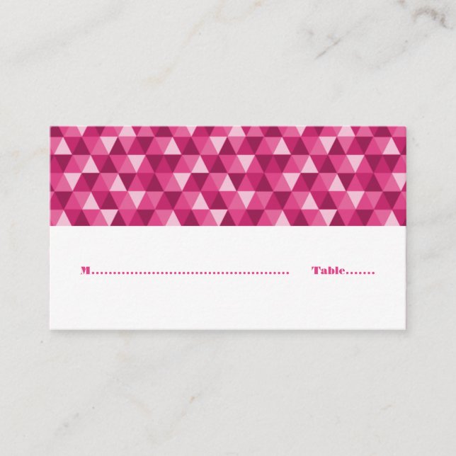 Mesa Tarjeta de posición de triángulos geométricos rosa (Anverso)