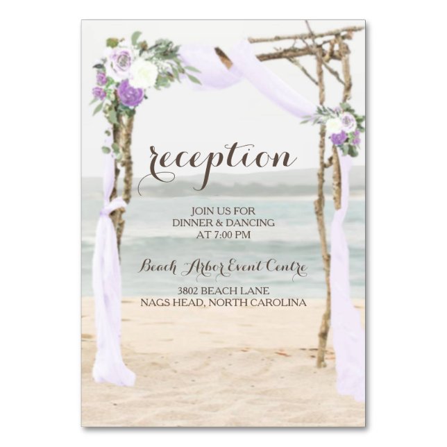 Mesa Tarjeta de recepción de bodas de Beach Arbor Laven (Anverso)