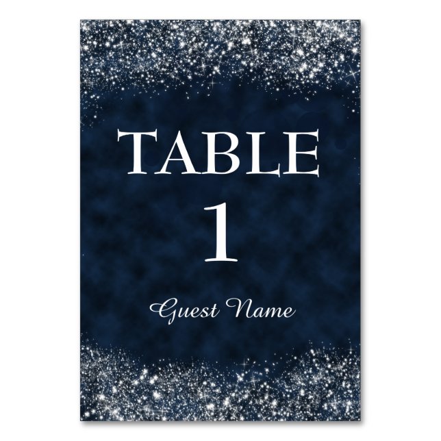Mesa Tarjeta de recepción Navy Blue and White Stardust (Anverso)