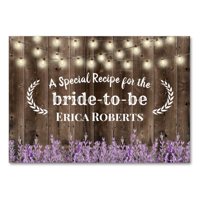 Mesa Tarjeta de receta | Madera rugosa floral de lavand (Anverso)