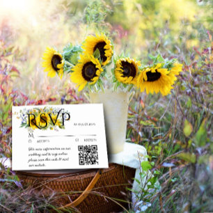 Mesa Tarjeta de respuesta QR de la acuarela de girasol