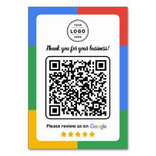 Mesa Tarjeta de solicitud de reseña de Google con logot