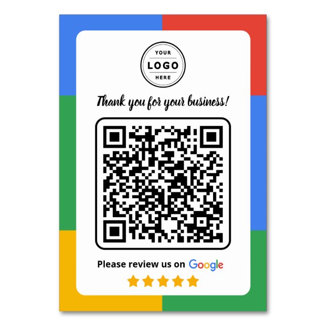 Mesa Tarjeta de solicitud de reseña de Google con logot (Reverso)