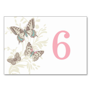Mesa Tarjeta de tabla boda crema rosa de mariposas gráf
