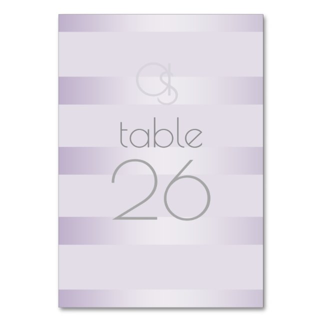 Mesa Tarjeta de tabla boda | Lilac Shimmer Stripe Monog (Anverso)