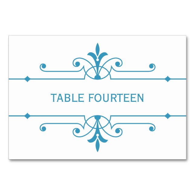 Mesa Tarjeta de tabla Boda ornamental azul v2 Fancy (Anverso)