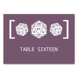 Mesa Tarjeta de tabla Boda Purple D20 dice Gamer