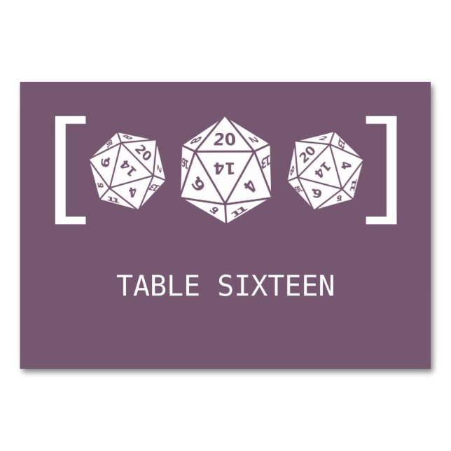 Mesa Tarjeta de tabla Boda Purple D20 dice Gamer (Anverso)