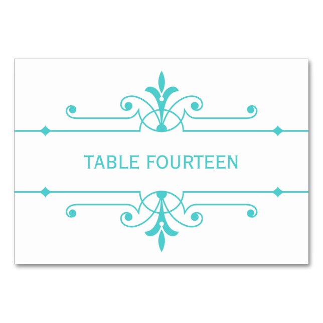 Mesa Tarjeta de tabla de Boda ornamental Aqua v2 Fancy (Anverso)