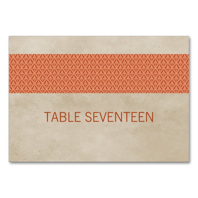 Mesa Tarjeta de tabla de damasco rústico naranja (Anverso)