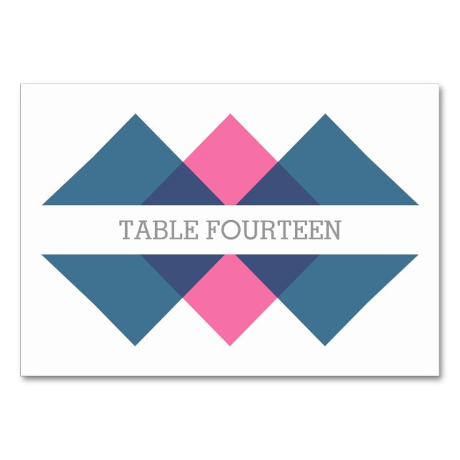 Mesa Tarjeta de tabla tripartita geométrica rosa azul (Anverso)