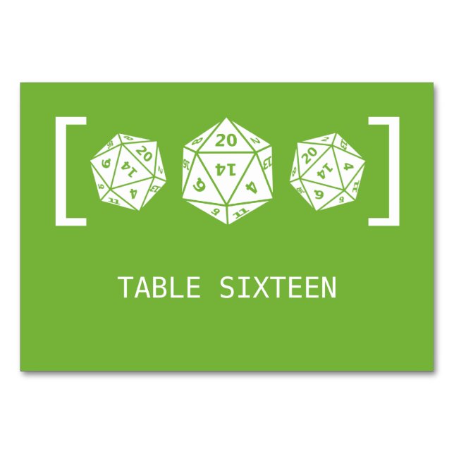 Mesa Tarjeta de tabla verde D20 Boda de juegos de dados (Anverso)