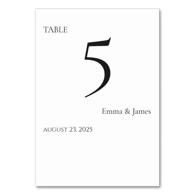 Mesa Tarjeta mínima de número de tabla Boda (Anverso)