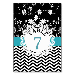 Mesa Tarjeta número de tabla de Boda floral azul negro
