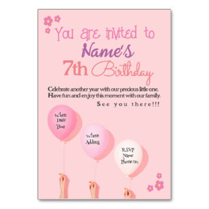 Mesa Tarjeta plana de invitación de cumpleaños para chi