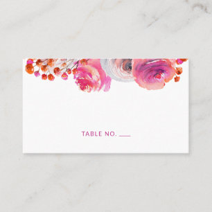 Mesa Tarjeta plana de nombre floral naranja rosa brilla