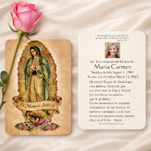 Mesa Tarjeta religiosa funeral de María de Guadalupe en
