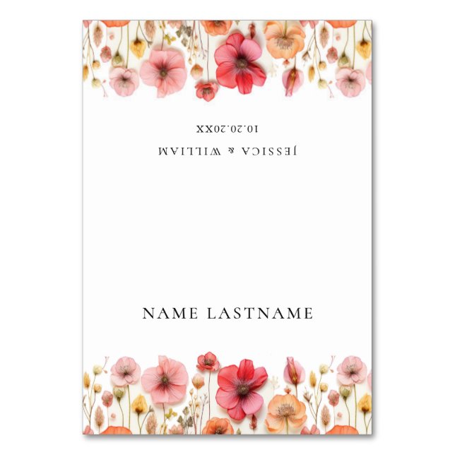 Mesa Tarjeta Retro Pastel Boho Boda de flores silvestre (Anverso)
