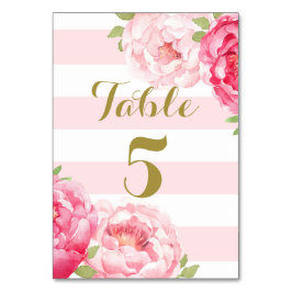 Mesa Tiras Boda floral rosa Tarjeta de número de tabla