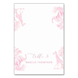 Mesa Toile de Jouy Pink Safari animales colocar tarjeta